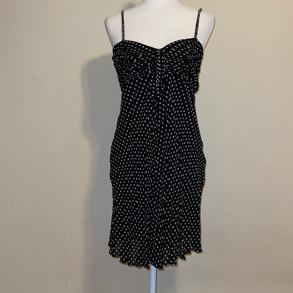 Eva Blue Petite polkadotted, spaghetti strap mini dress